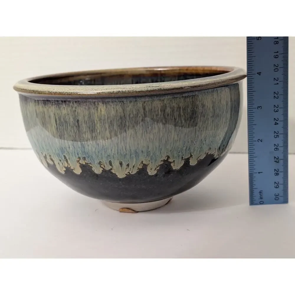 Bill Campbell Pottery Drip Glaze Ceramic Bowl Swirl Interior Art Studio Piece